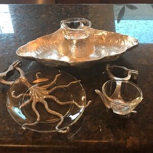 Pottery Barn Silver and Clear Glass Serveware Set